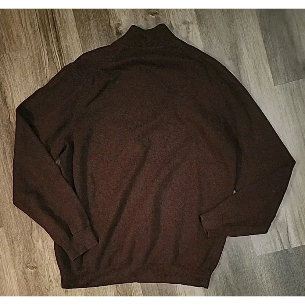Eddie Bauer Mens Tall Large Sweater Brown 1/2 Zip Striped Mock-Neck Grandpa - Picture 8 of 8